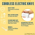thumbnail image 2 of Professional Cordless Rechargeable Easy-Slice Electric Knife, Reciprocating Serrated Stainless-Steel Blades, Safety-Lock Trigger Release, Carving Meats, Turkey, Breads, Fruit, Crafting Foam, White, 2 of 9