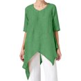 thumbnail image 1 of TSADFHJI Chandails en Molleton Femmes Manches Longues Grande Taille Mode Femmes Grande Taille Irrégulier Décontracté Lin Manches Longues Col Rond Blouse TG Vert, 1 of 8