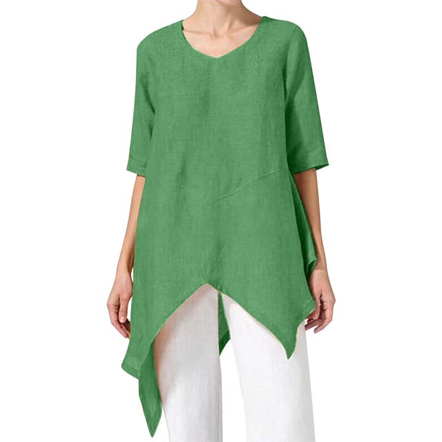 TSADFHJI Chandails en Molleton Femmes Manches Longues Grande Taille Mode Femmes Grande Taille Irrégulier Décontracté Lin Manches Longues Col Rond Blouse TG Vert