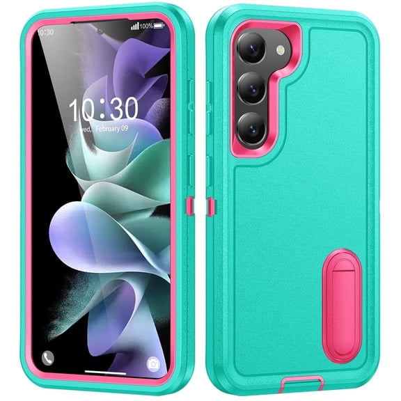 For Samsung S23 Military Grade Dual Layer Shockproof Phone Case Build With Kickstand Dustproof Drop Proof Protective Cover for Galaxy S23 5G(Light Blue/Pink)