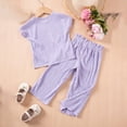 thumbnail image 5 of Ugoldhm Girls 2Pcs Outfits Cotton Stylish Short Sleeve Top and Pants Set Cute Clothing,Purple,1-7 Years, 5 of 9