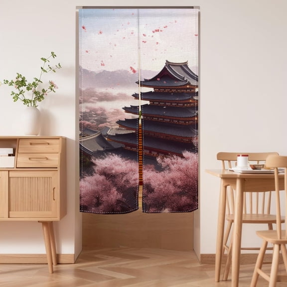 Japanese Noren Doorway Curtain Chinese Style Attic Printed Door Tapestries for Home Decoration 33.5"x59",Pink Floral