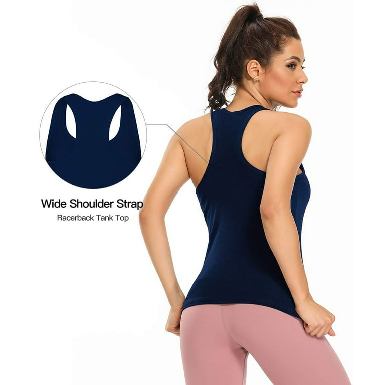 Anyfit Wear Racerback Workout Tank Tops With Shelf Bra for Women Basic  Athletic Tanks Yoga Undershirt Summer Sleeveless Exercise Tops White L