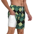 thumbnail image 2 of Sigee Green Squares Print Mens Swim Trunks with Compression Liner Quick Dry Swim Stretch Beach Shorts with Pockets,S-3XL, 2 of 7