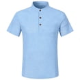 thumbnail image 5 of FAWUUDO Men's Casual T-Shirt Short Sleeve Button Stand Collar Summer Breathable Solid Color Top Light Blue, 5 of 7