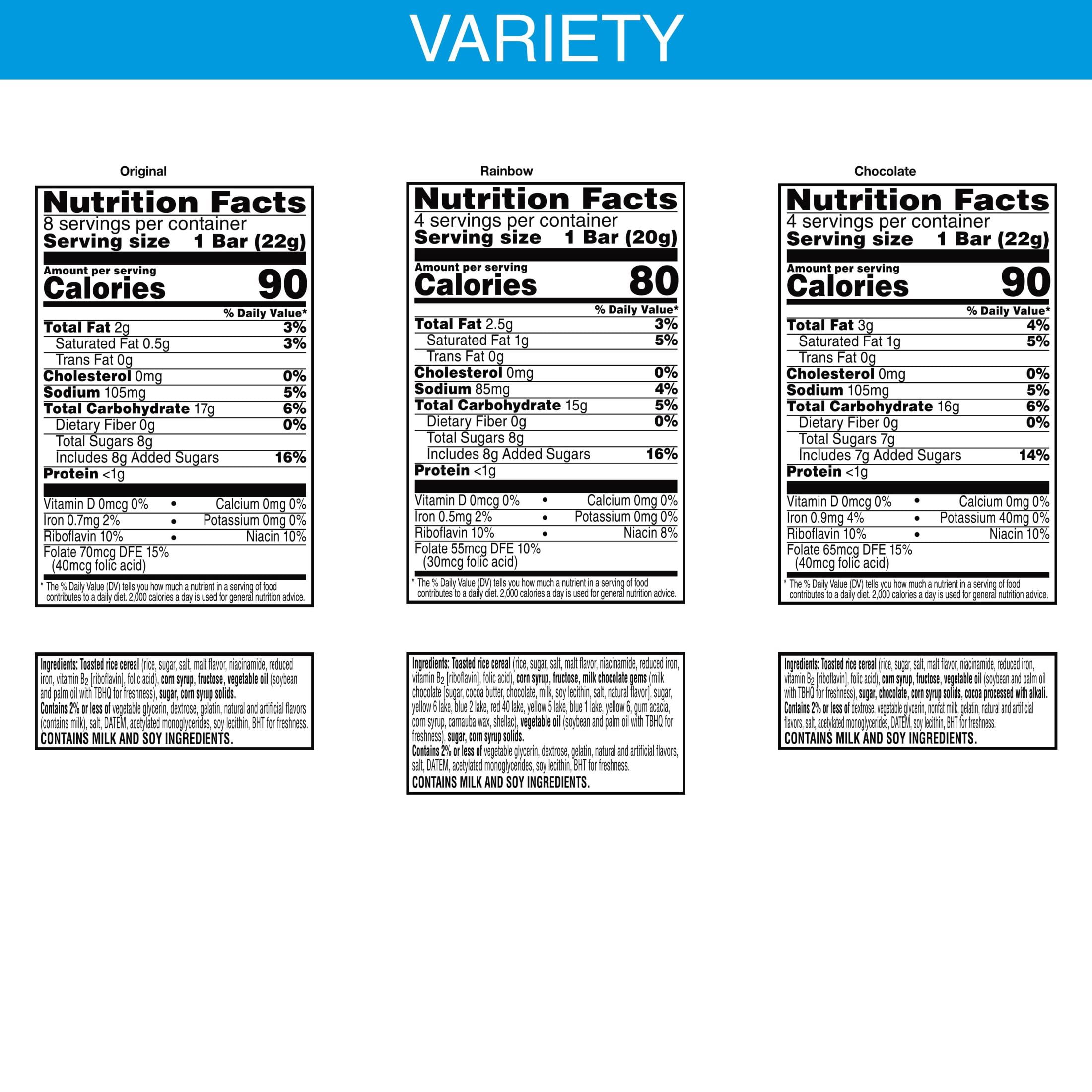 Rice Krispies Treats Variety Pack Chewy Marshmallow Snack Bars, Kids Snacks, 6.13 lb, 96 Count