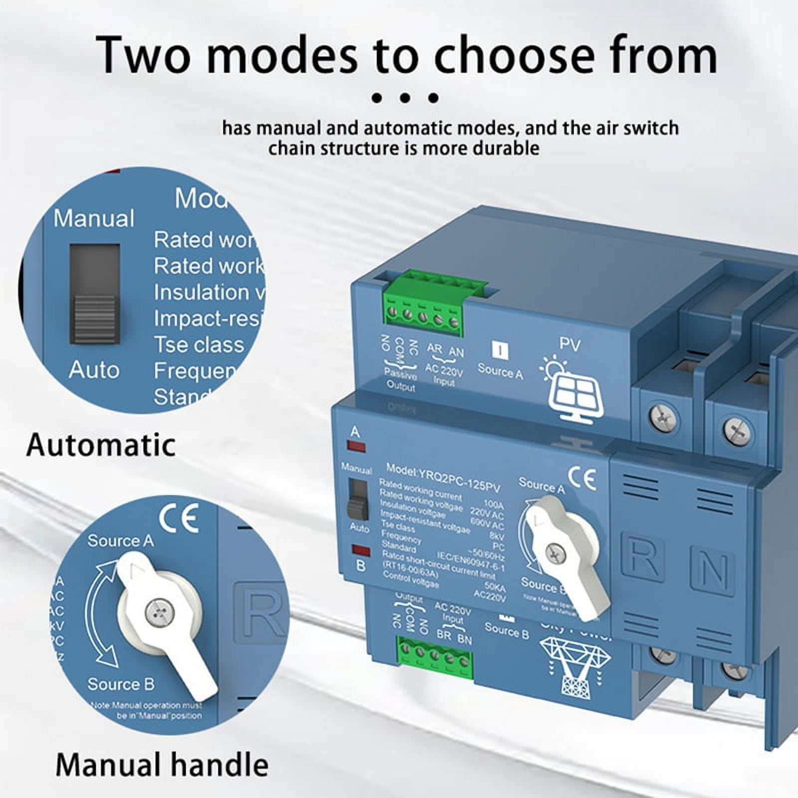 ATS Dual Power Automatic Transfer Switch for Generator or PV Energy to City Power Changeover Switch Solar Inverter,B