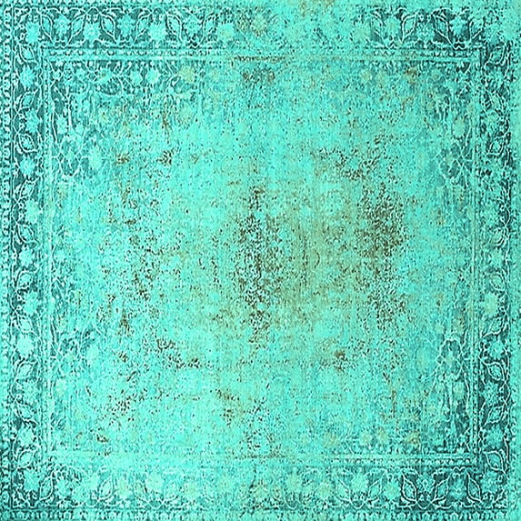 Ahgly Company Machine Washable Indoor Square Oriental Turquoise Blue Industrial Area Rugs, 6' Square