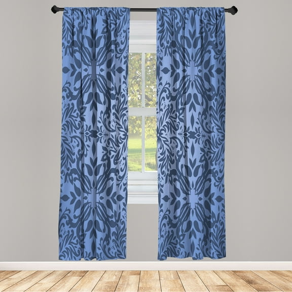 Ambesonne Oriental Curtains, Curly Mandala Flowers Art, Pair of 28"x84", Slate Blue