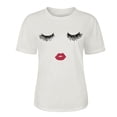 thumbnail image 4 of Hecho para Más Camisa Mujeres Sudadera de Manga Corta con Patrón Casual con Diseño de Pestañas Impreso, Cuello Redondo para el Hogar Y el Trabajo, 4 of 7