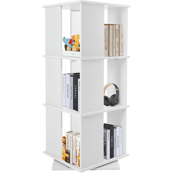 Rotating Bookshelf, Narrow Bookshelf,Floor Standing Organizer Storage Shelf Display Rack for Living Room Study Room Bedroom Home Office (White, 3-Tier)