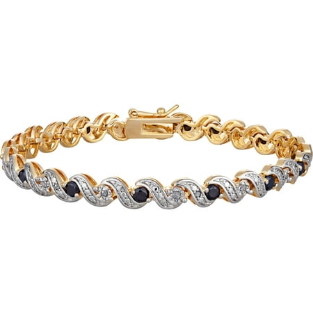 Gold Plated Diamond Accent & Sapphire Bracelet, 7
