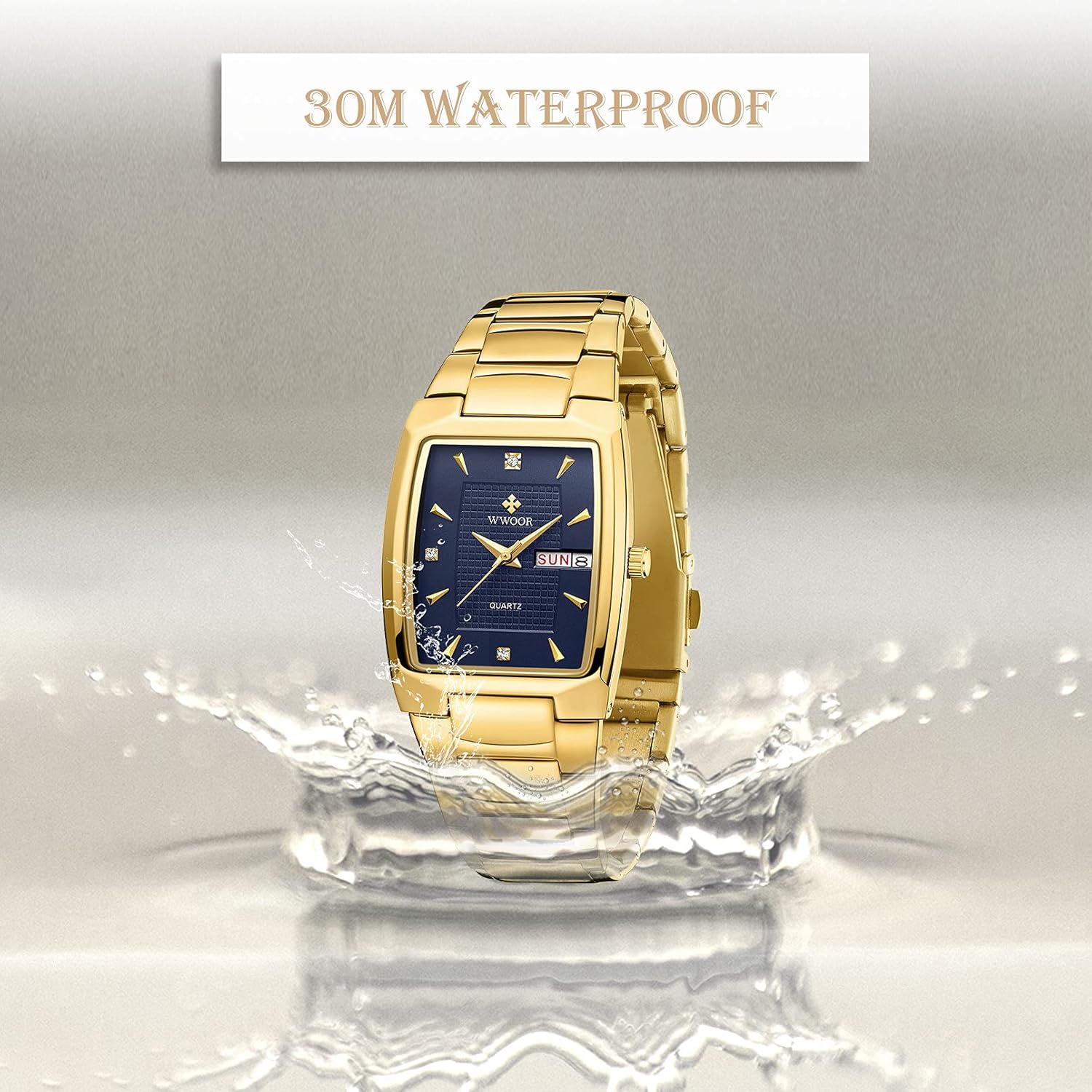 Square Watches for Men Stainless Steel Mens Square Watch with Date Original Waterproof Analog Quartz Fashion Business Casual Wristwatch