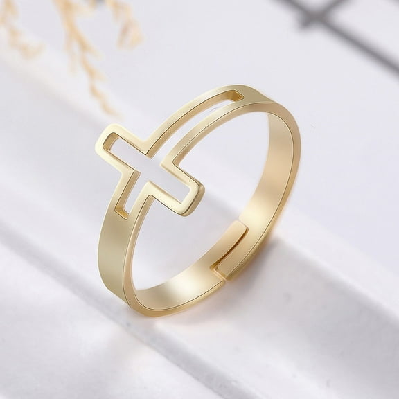 Trend Cross Ring Gold Color Open Finger Rings for Women Christian Jesus 14K Yellow Gold Jewelry Friends Gifts New