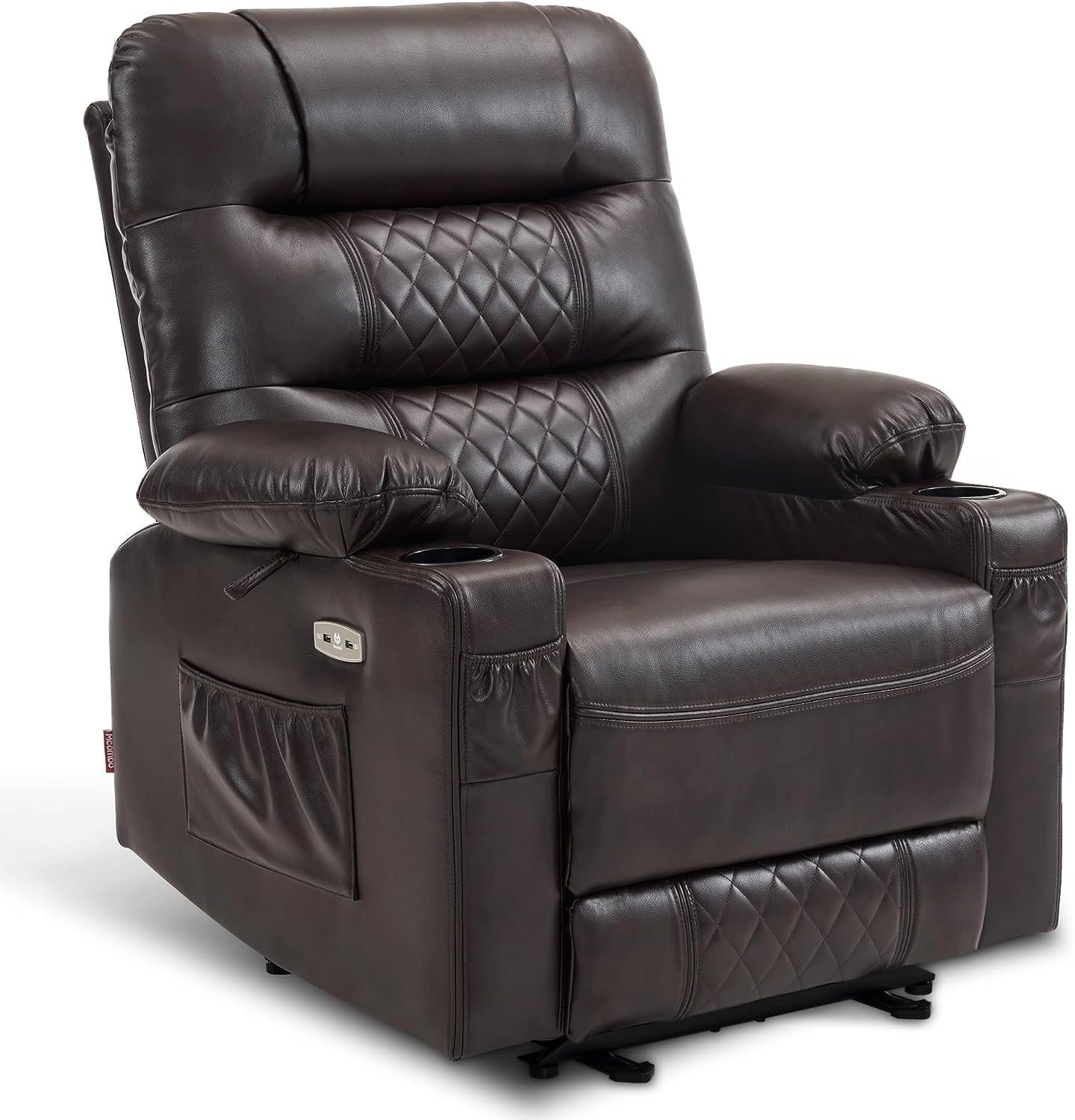 MCombo Power Recliner Faux Leather Living Room Electric Reclining Chair, No Lift, 621 (Dark Brown)