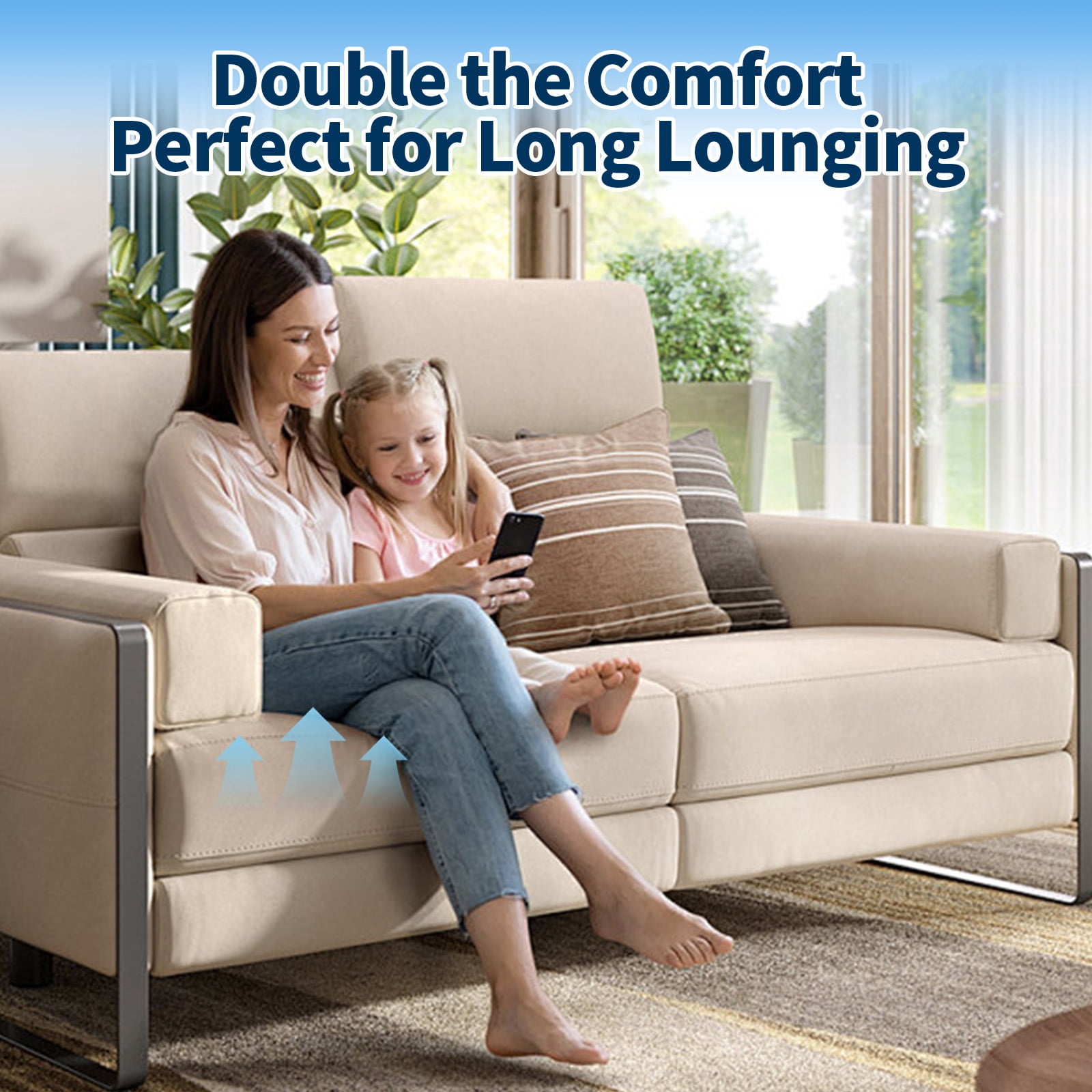 Kabum Upgraded Double Layer Sofa Cushion 20" x 20", Couch Support for Sagging Cushions to Repair Sagging Seats, Sky Blue, Set of 3