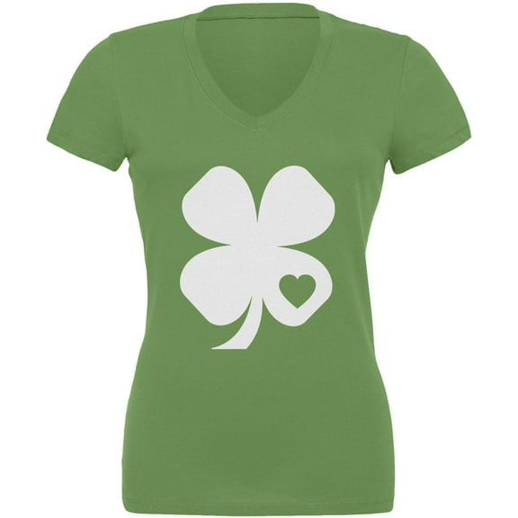 St. Patrick's Day Shamrock Heart Leaf Juniors V-Neck T-Shirt - 2X-Large