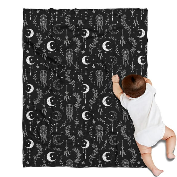 Black White Gothic Dreamcatcher Moon Star Pattern Blanket,Comfortable Soft Flannel Throw Blanket,All Season,Warm Lightweight Blankets for Sofa Bed Couch Living Room Chair,30"x40"