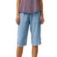 thumbnail image 5 of Womens Bermuda Shorts Cotton Linen Knee Length Elastic Waist Baggy Capris Loose Summer Beach Shorts for Seniors Light Blue XL, 5 of 6