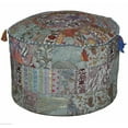 thumbnail image 3 of Indian Pouf Footstool Ethnic Embroidered Pouf Cover, Indian Cotton Round Pouffe Ottoman Pouf Cover Pillow Ethnic Decor Art-Gray-18 x 13 Inch, 3 of 4
