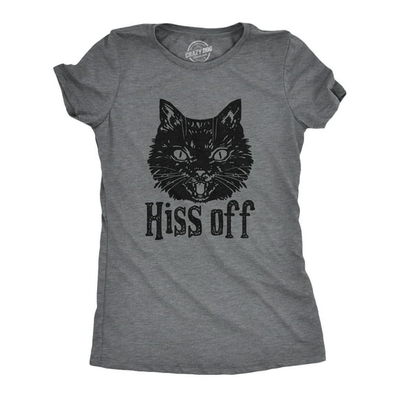 Womens Hiss Off T Shirt Funny Angry Hissing Aggressive Cat Tee for Ladies (Dark Heather Grey - HISS) - L