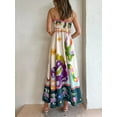 thumbnail image 6 of Hirigin Women Boho Graffiti Cami Long Dress Graphic Spaghetti Strap Flowy Maxi Dress Square Neck Colorful A Line Sundress, 6 of 9