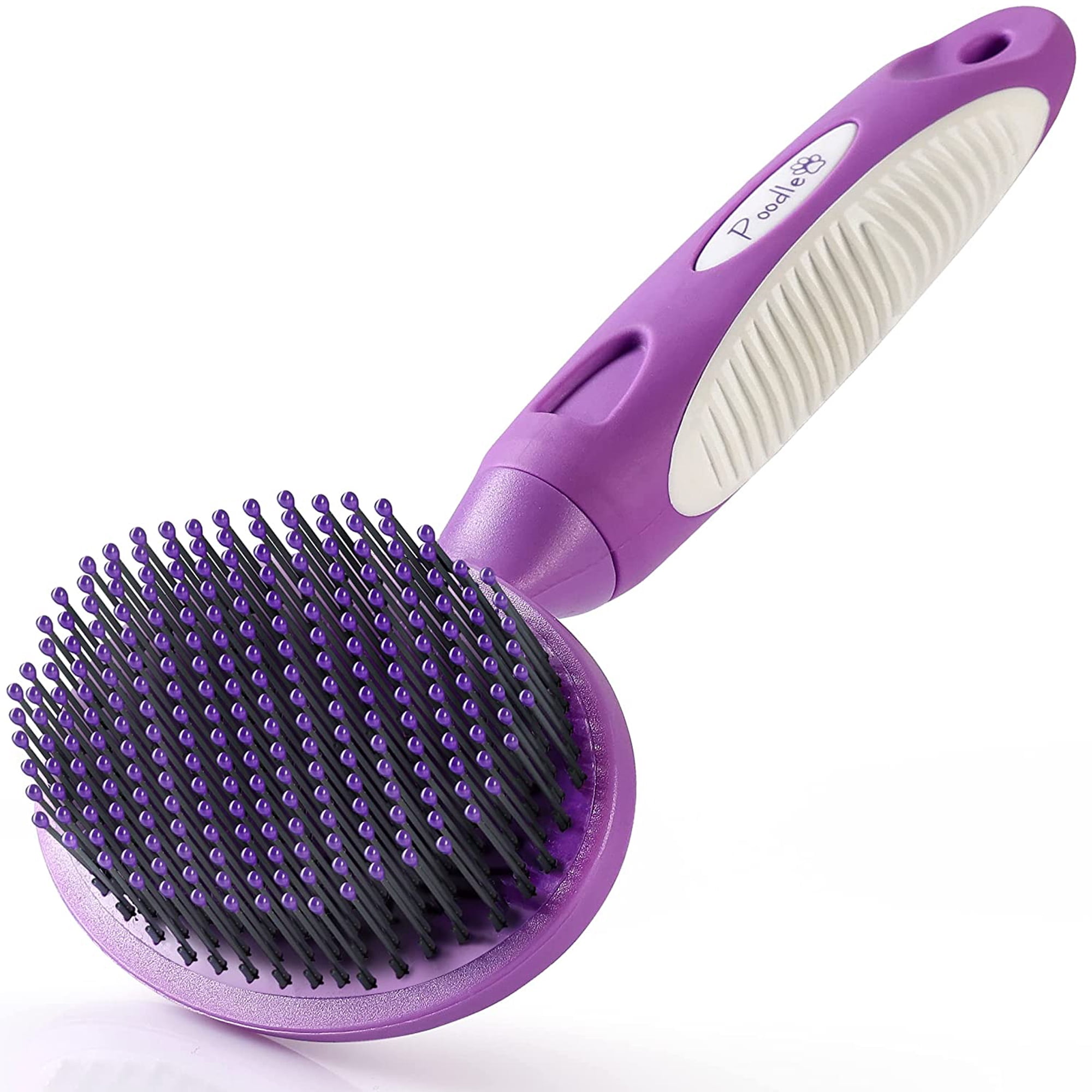 Poodle Pet Round Soft Bristle Hair Brush Pet Grooming Tool for Dogs & Cats,  Purple 