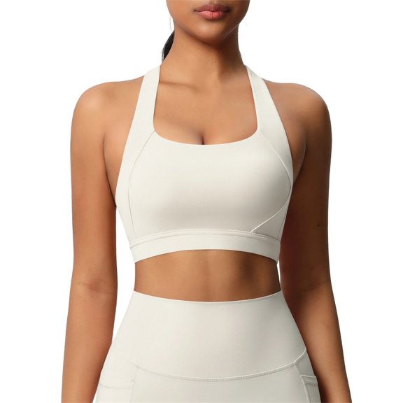 Sport Bras For Women Solid Color Full Coverage Support Bra White Size S