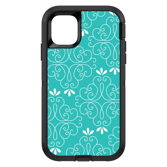 DistinctInk Custom SKIN / DECAL compatible with OtterBox Defender for iPhone 11 Pro MAX (6.5" Screen) - Teal White Floral