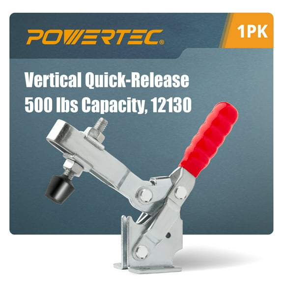 POWERTEC 1PK Toggle Clamp, 500 lbs Holding Capacity, 12130 Quick Release Vertical Clamps w/ Antislip Rubber Pressure Tip for Woodworking Jigs and Fixtures, Welding, Drill Press, Crosscut Sled (20305)
