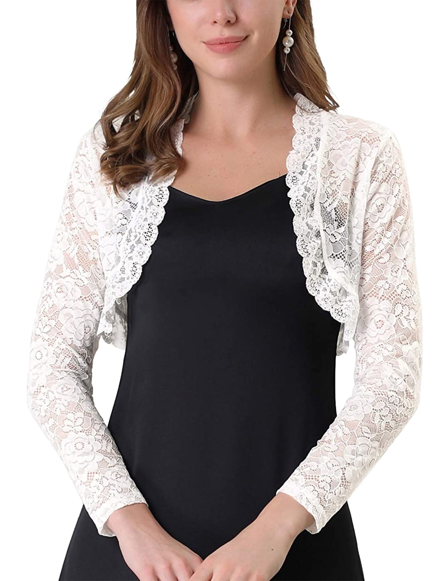 Women Elegant Crop Cardigan Sheer Floral Lace Bolero Shrug Top Long Sleeve  Open Front Crochet Jacket - Walmart.com