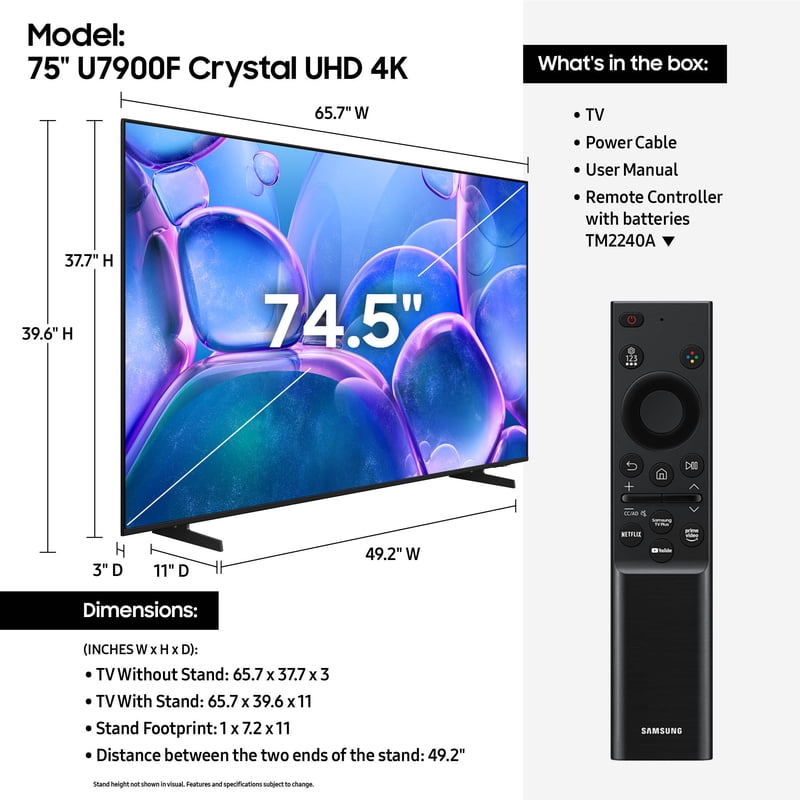 Samsung 75" Class Crystal UHD U7900F 4K Smart TV 2025 - UN75U7900FFXZA display and camera view