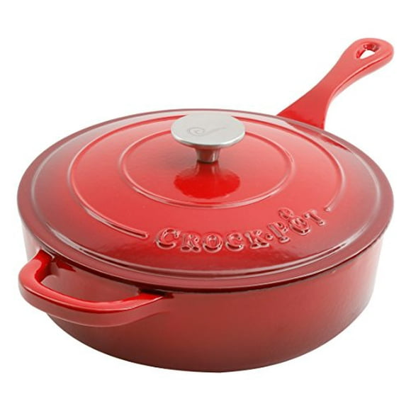 Crock Pot 112011.02 Artisan 3.5 Quart Enameled Cast Iron Deep Saute Pan, Scarlet Red