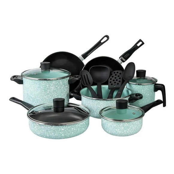 Batería de Cocina Cinsa Granito Jade 15 Piezas Blanco y Menta
