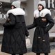 thumbnail image 5 of Chaqueta de algodón con cuello blanco para mujer en invierno, chaqueta ajustada y de moda de estilo medio a largo por encima de la cintura hasta la rodilla, 5 of 6