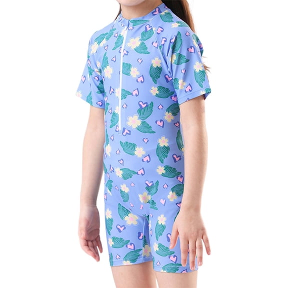 Djtdsds Kids Floral & Heart Print One Piece Rash Guard Swimsuit with Short Sleeve Size:4XL