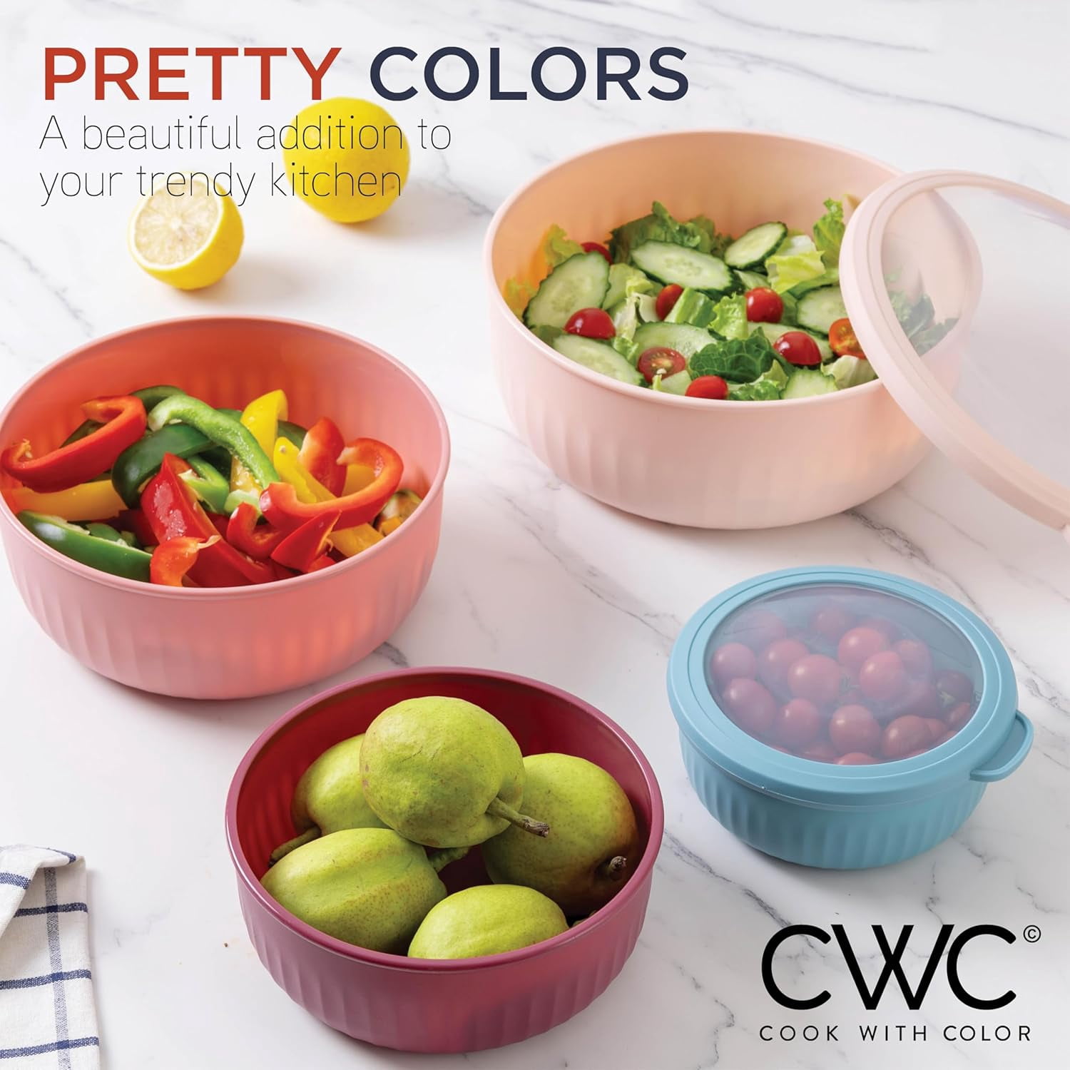 COOK WITH COLOR Meal Prep Containers Wide Mixing Bowls Food Storage Containers with Lids, Navy 12 Pcs