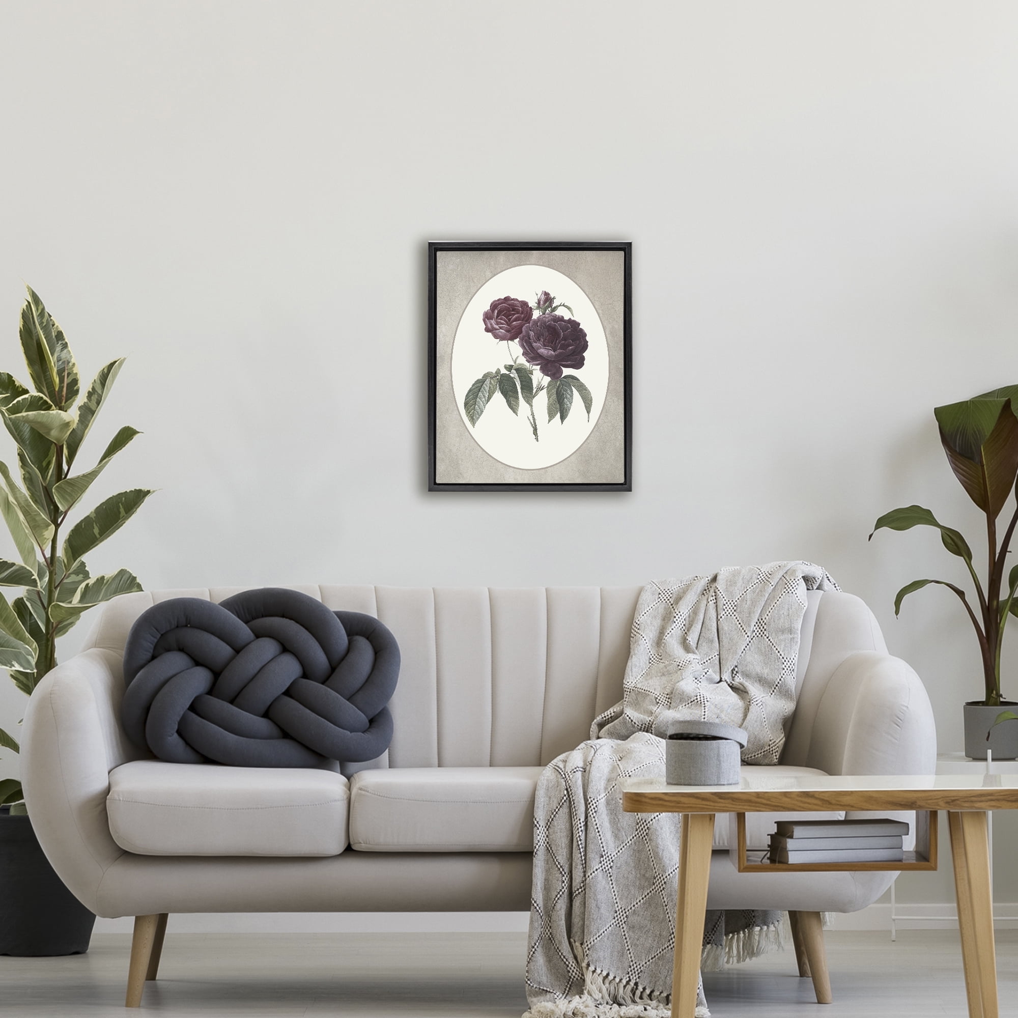 Vintage Blooms within Oval Black Framed Floater Canvas Wall Art, design by Lettered and Lined