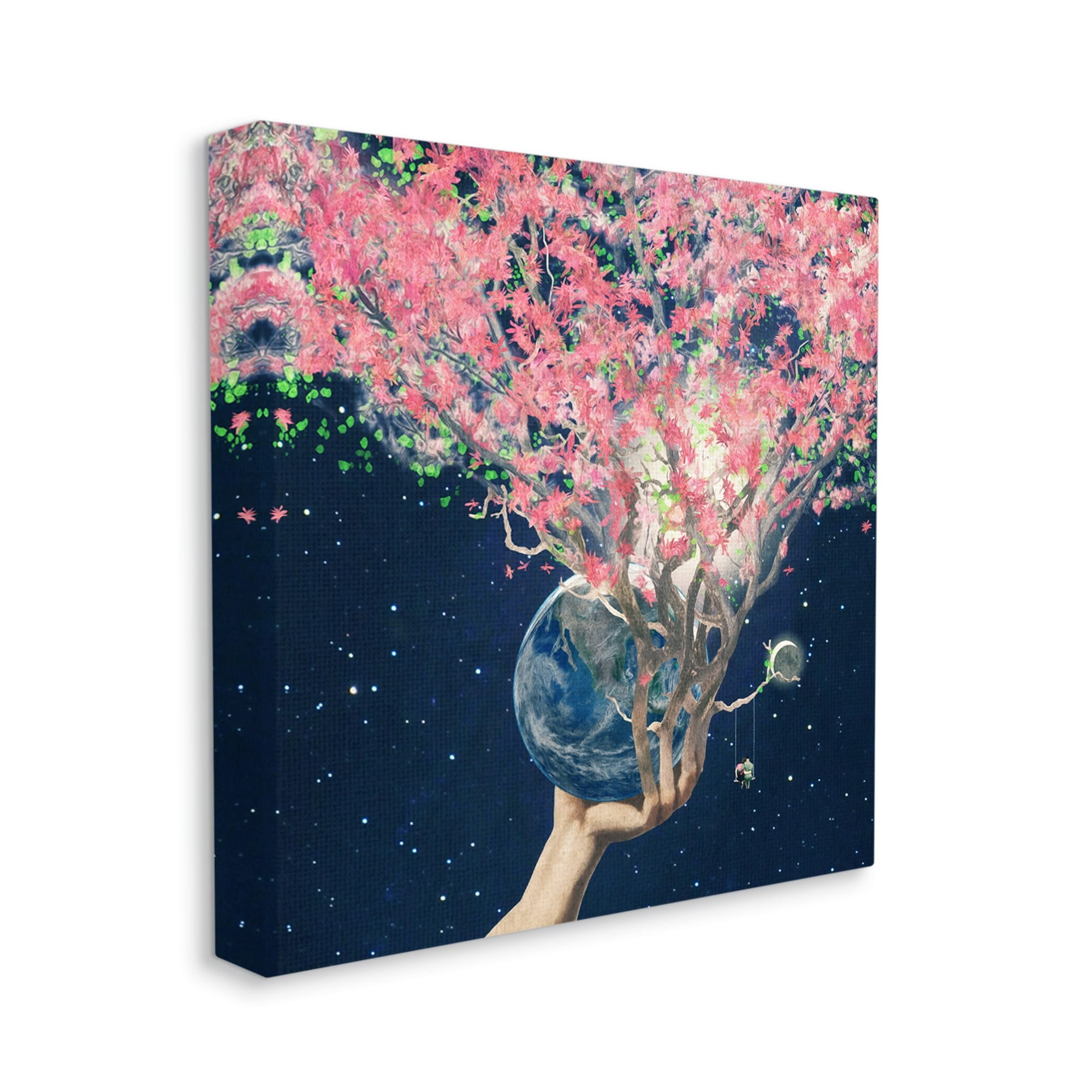 Stupell Industries Hand Holding Earth Blossoms Surreal Planet Lunar Starry Night,36 x 36, Design by Paula Belle Flores