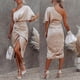 thumbnail image 4 of Women Solid Color Midi Dress Satin Bodycon Pencil DressesS, 4 of 4