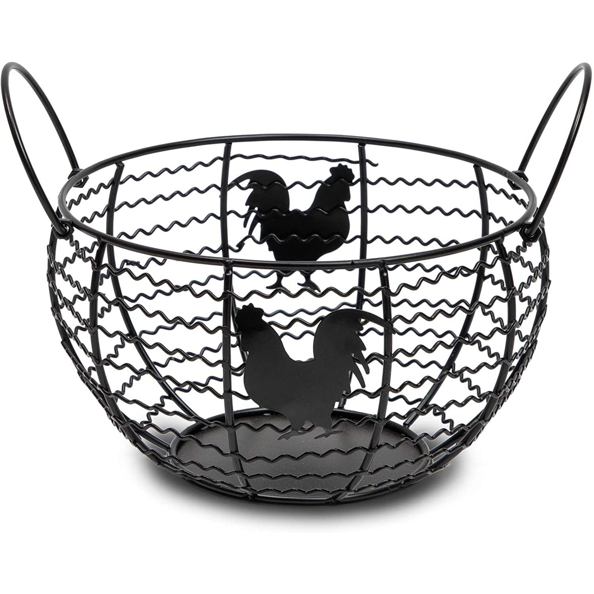 Metal Wire Egg Basket with Handle, Farmhouse Kitchen Organizer (Black
