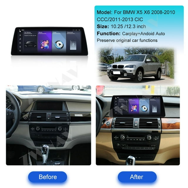ZWNAV Ultra-Thin 12.3 inch Wireless CarPlay+Android Auto Retain Original Car Function Car Radio Stereo Multimedia Receiver for BMW X5/X6 2008-2010 Compatible with Original Car CCC System