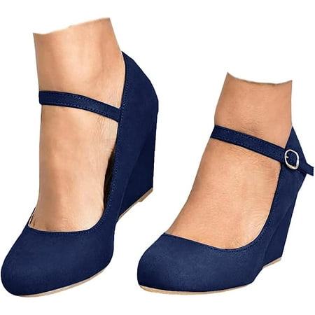 

Womens Wedge Shoes Mary Jane Pumps Ankle Strap High Heel Round Toe Office Work Dress Shoes