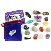 DANCING BEAR'S ROCKS Dancing Bear Rock and Mineral Geology Education Collection - 18 Pcs of Gem Stones w Identification Book. Box and 2 Velvet Pouches Included! Geology Gem Kit for Kids