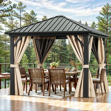 ModFusion 10' x 10' Hardtop Gazebo, Netting and Curtains, Galvanized Steel