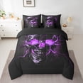 thumbnail image 2 of Castle Fairy Abstract Lightning Skull Bedding Comforter Set 7 Pieces for Female Men Women,Black Purple Full Bedding Set Lightweight,Gothic Style Fitted Sheet Flat Sheet,Microfiber Bedroom Decor, 2 of 8