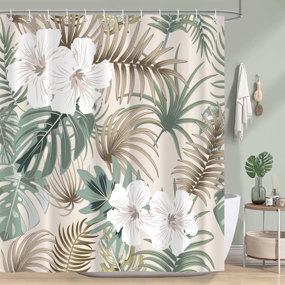 Boho Floral Shower Curtain with Hooks, Colorful Abstract Botanical Leaf Bathroom Decor, Waterproof Polyester Fabric Bath Curtain Set, Modern Farmhouse Bathroom Curtain for Tub & Shower
