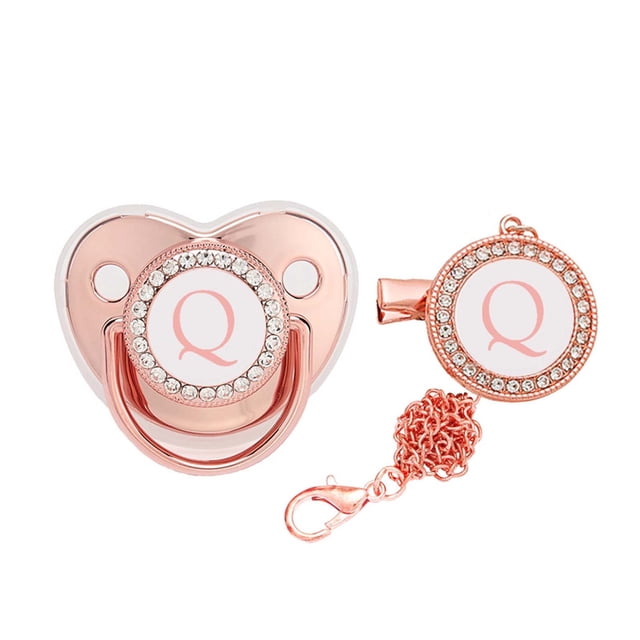 Xihbxyly Chupete con Brillo, Clip Personalizable con Inicial de Letra, Tetina con Brillantes Diamantes de Imitación, Ideal para Bautizos, Bodas y Fiestas, Regalo Único para Bebés Especiales. Requiere