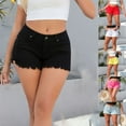 thumbnail image 5 of Alkepwun High Waisted Jeans for Women Casual Vintage Solid-Color Frayed-Edge Denim Shorts with Pockets Stretchy Comfortable Breathable Button Zip Street-Style Shorts, 5 of 5
