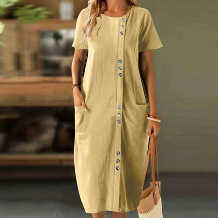 FDGIU Women s Floral T-Shirt Dress - Loose Mini Sundress with Pockets Ideal Beach Cover Up for Summer